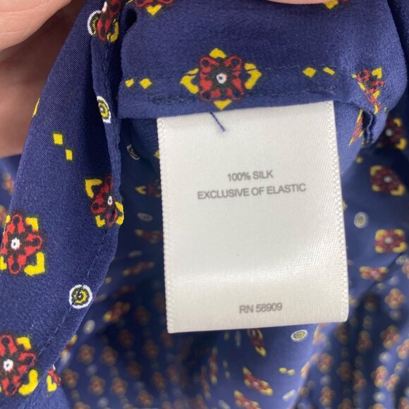 A Loves A Top Womens Medium Navy Multi Pattern Silk Button Long Balloon Sleeve - Picture 6 of 10